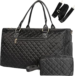 Duffle Bag for travel, Quilted Weekender bags for Women with Toiletry Bag, Flight Approved Carry on Duffel bags, Overnight Bag with Wet Pocket and Shoe Compartment