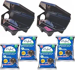 kit Eficiente Eliminar Ratos Ratol, 2 Porta iscas com 4 Saches