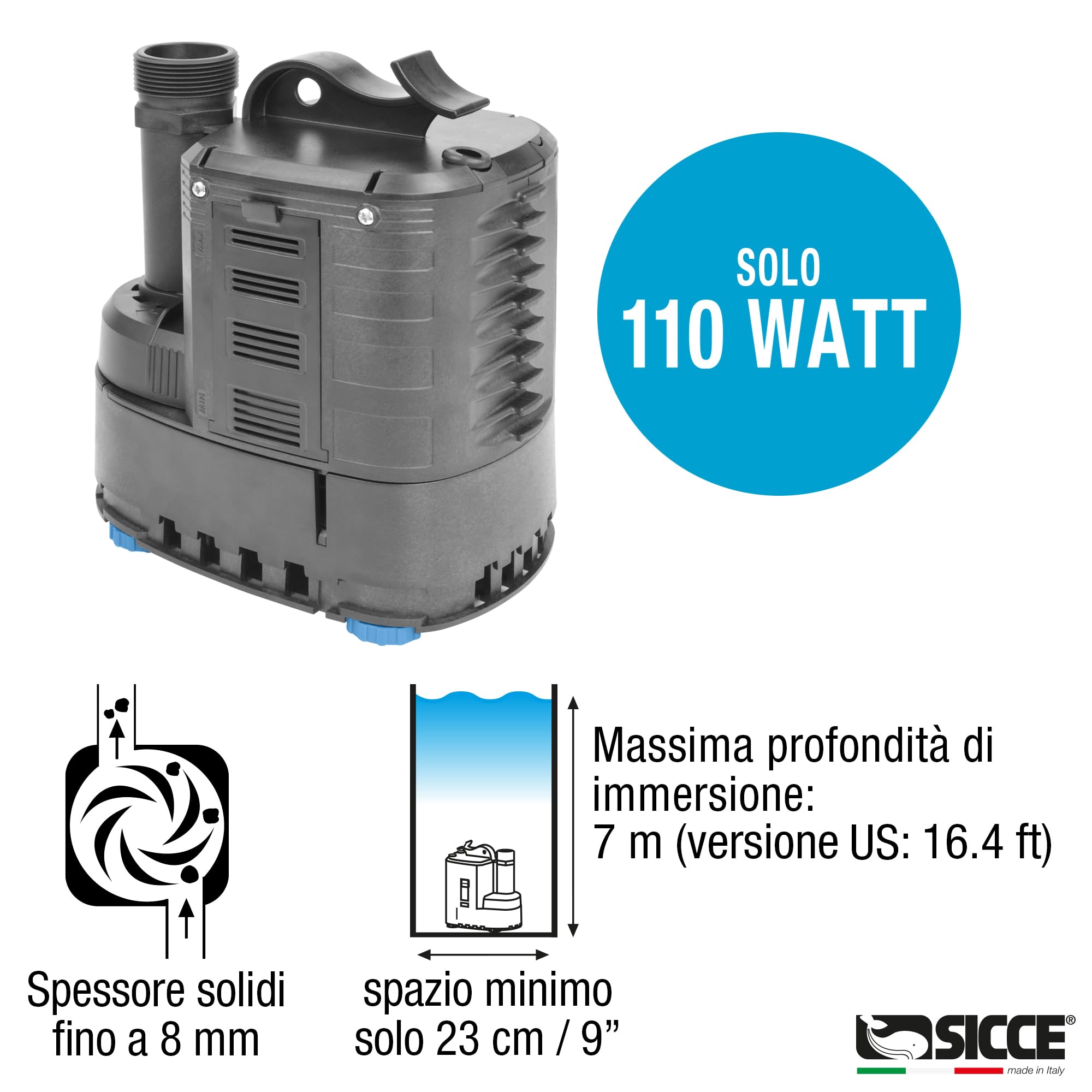 SICCE ULTRA 9000 Pompa Immersione, svuota piscine e pozzetti, AUTOMATICA con galleggiante10m 3P EU