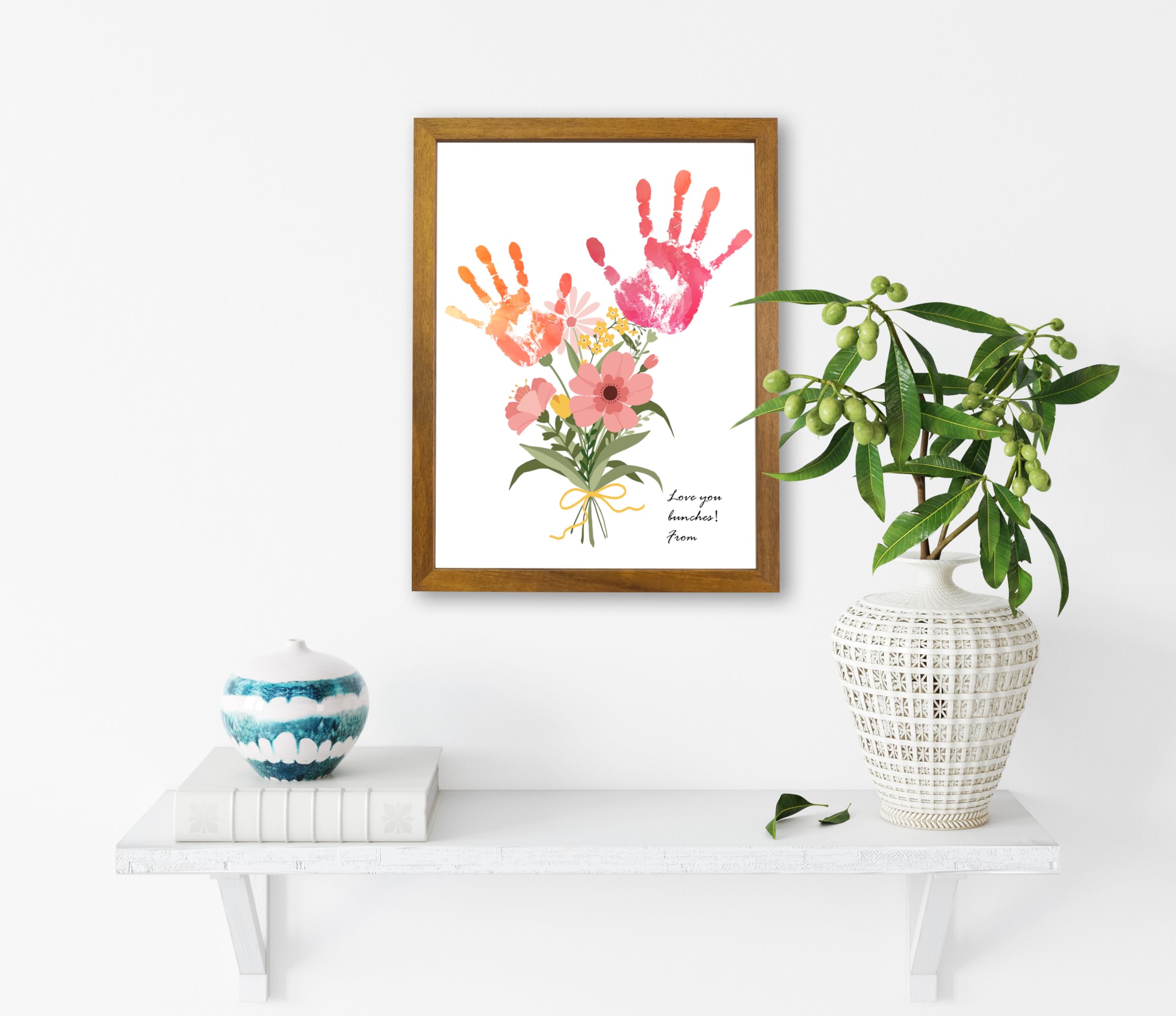 TwoDays Ramo de flores, kit de manualidades con huellas a mano, regalos únicos para mamá de parte de hija o hijo para el día de la madre, cumpleaños, Navidad, regalo para la abuela (floral-1, marrón)