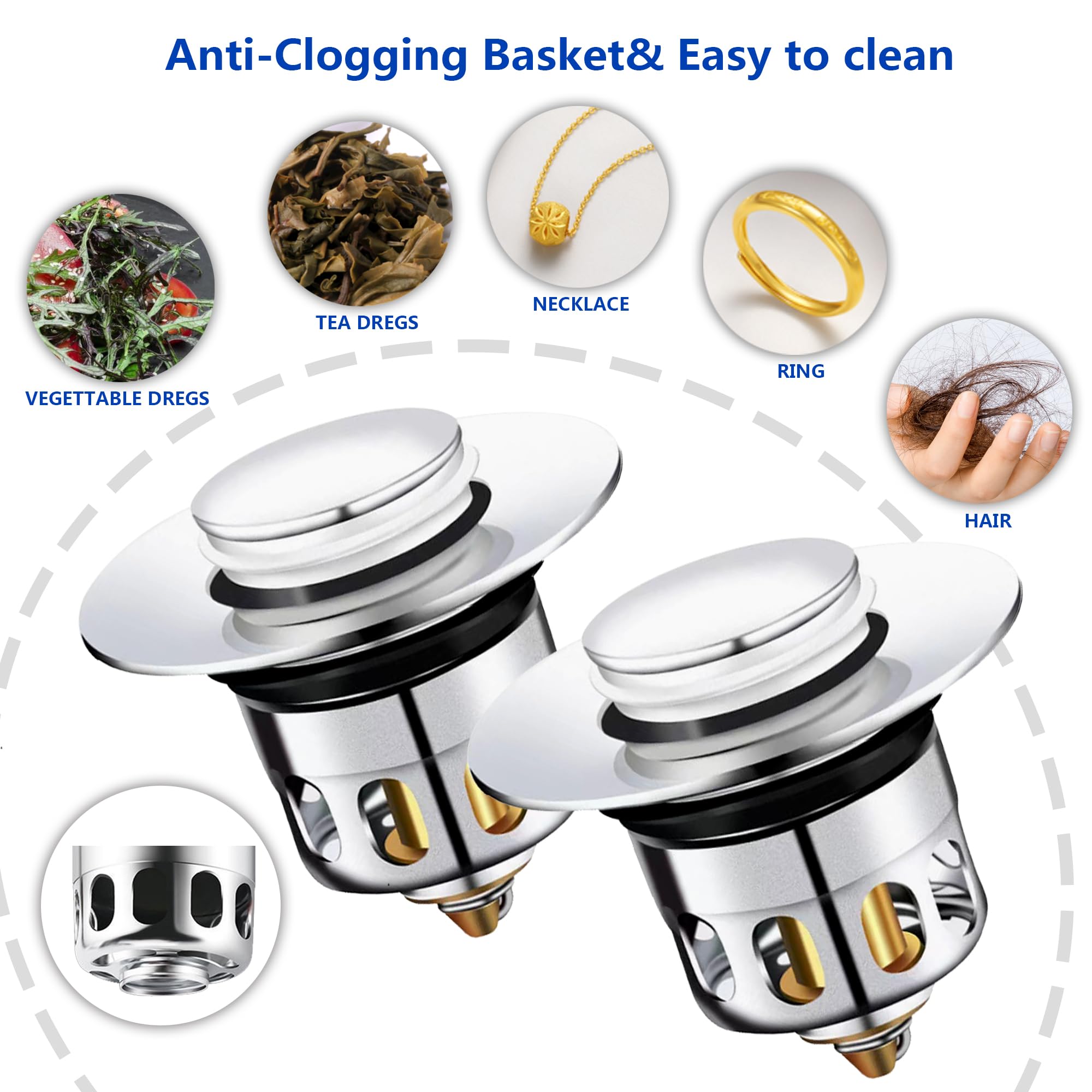 Set Tappi Lavandino E Troppo Pieno | Scarico Click Clack Universale Per Bagno E Cucina - 6 Pezzi - Foto 4