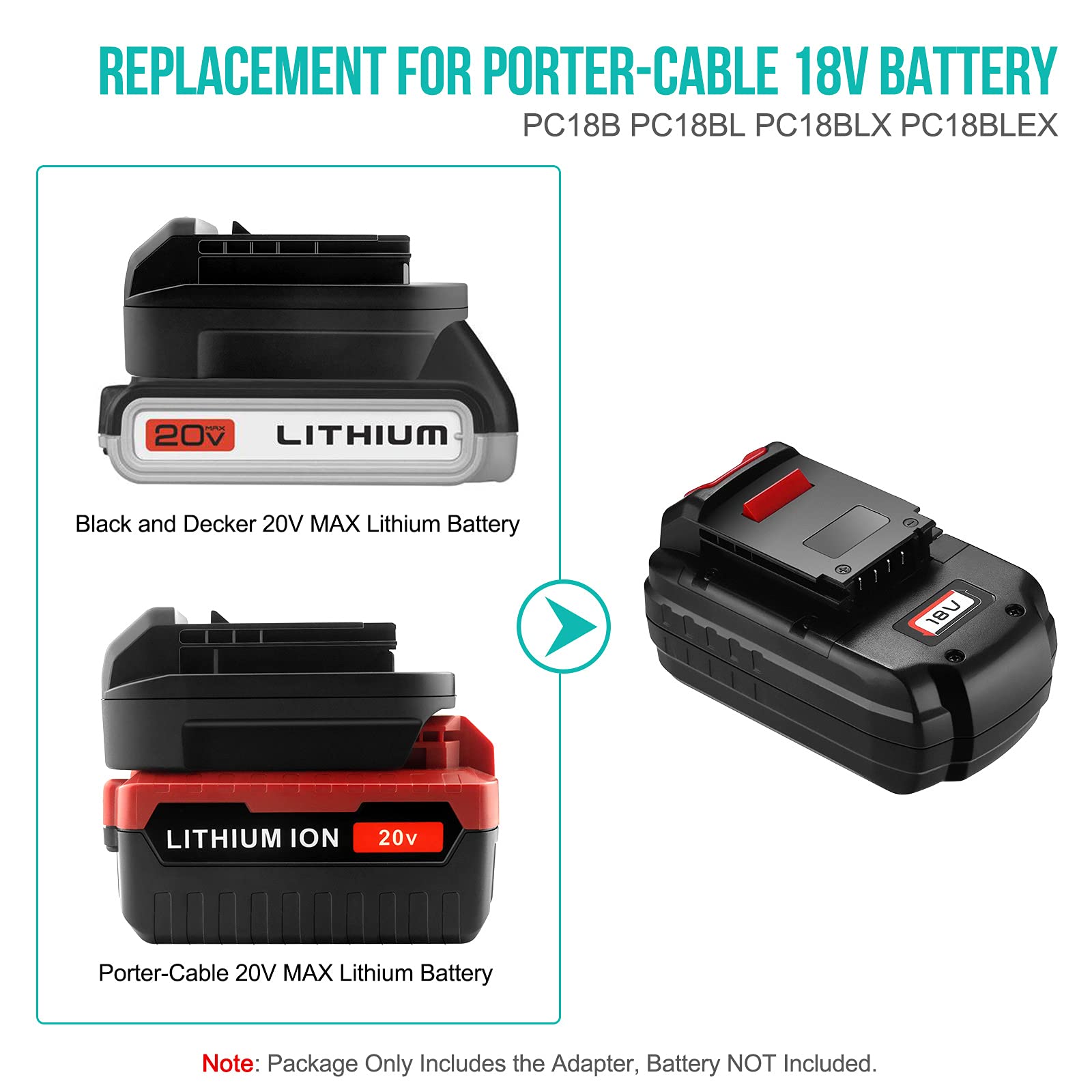 ADVTRONICS 20V Battery Adapter BSP20PO for Porter Cable 18V Tools, Convert Porter Cable 20V MAX Lithium Battery PCC685L PCC680L PCC685LP to Porter-Cable 18V NiCad NiMh Lithium Battery PC18B PC18BL