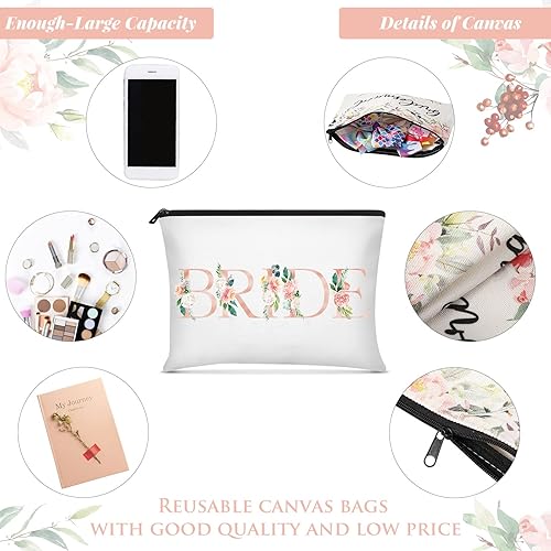 Miniatura 3 de 8 bolsas de maquillaje para dama de honor, regalos de matrona de honor, bolsa de novia para regalo de fiesta de boda (patrón floral)