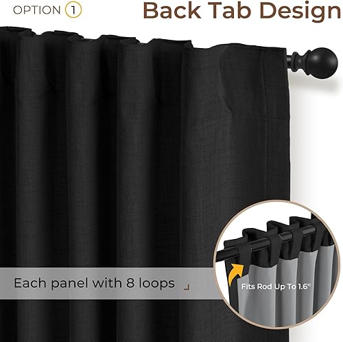 Miniatura 3 de INOVADAY Juego de 2 paneles de cortinas 100% opacas de 84 pulgadas de largo, con pestaña trasera, bolsillo para barra, cortinas opacas de lino para