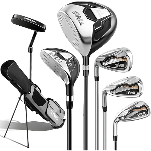Golf Clubs Set 7-Piece Complete Set with Driver Hybrid 7 Iron 9 Iron Sand Wedge Putter Stand Bag for Women Men Right Left Handed - Beginner Golf Sets Pink Gray