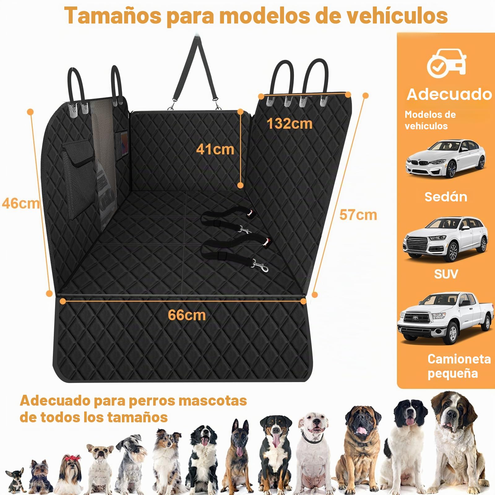 Funda para asiento trasero de perro con base dura fuerte, extensión de asiento trasero antideslizante e impermeable para mascotas, hamaca para coche, sedán, SUV