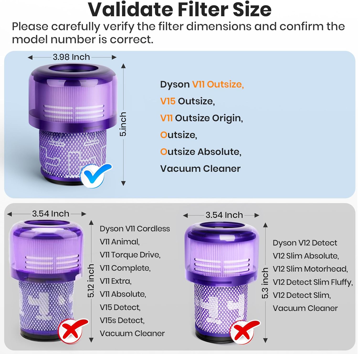 3 Pack HEPA Filter Replacement compatible with Dyson V11 Outsize, V11 Outsize Origin, Outsize, Outsize Plus, Outsize Absolute+, Absolute Extra, SV16,SV29 Vacuum Cleaner, Compare to Part 970422-01