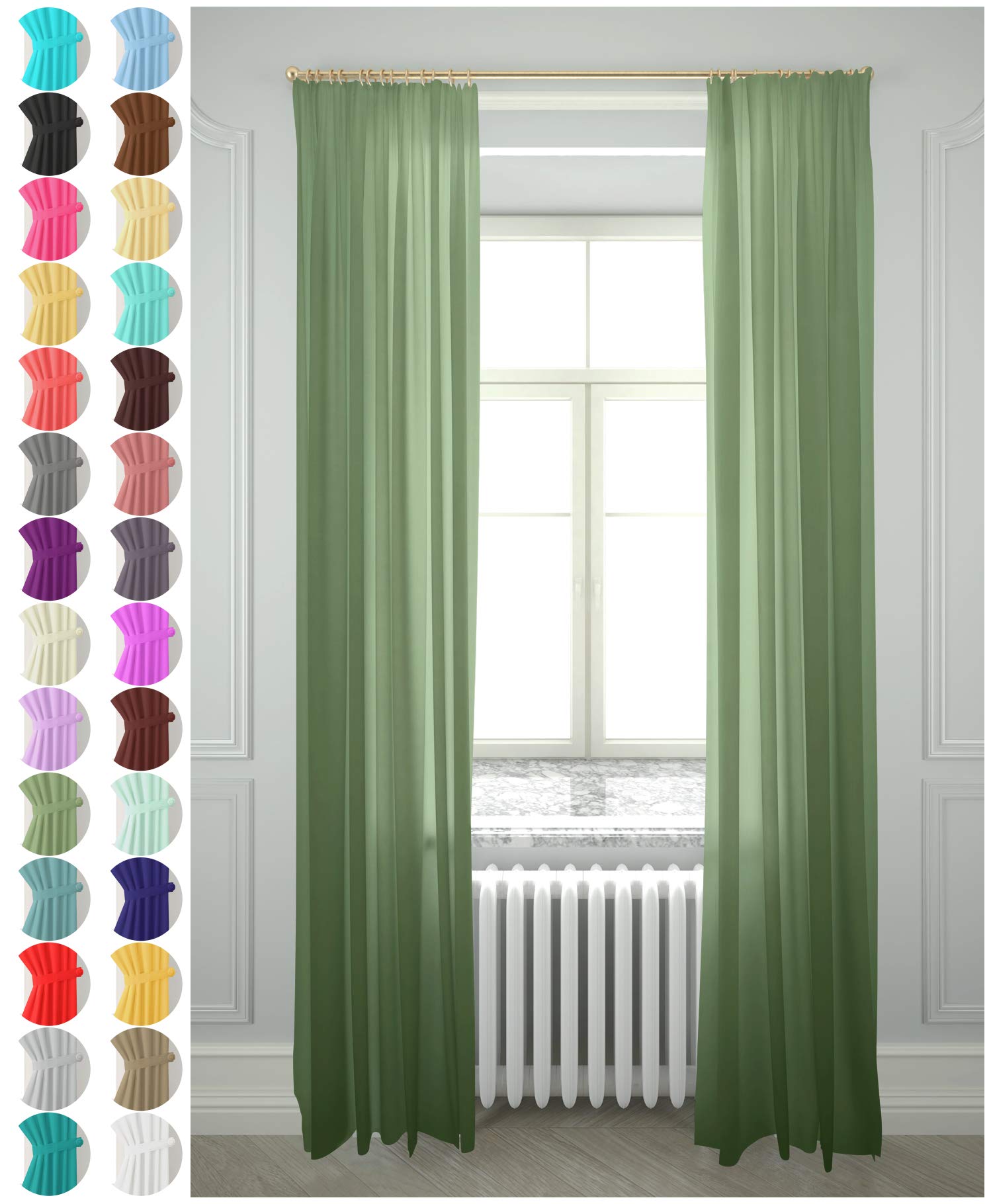 Megachest gathering tape voile curtain(Moss, W 56" x L 118" (2 Panels))