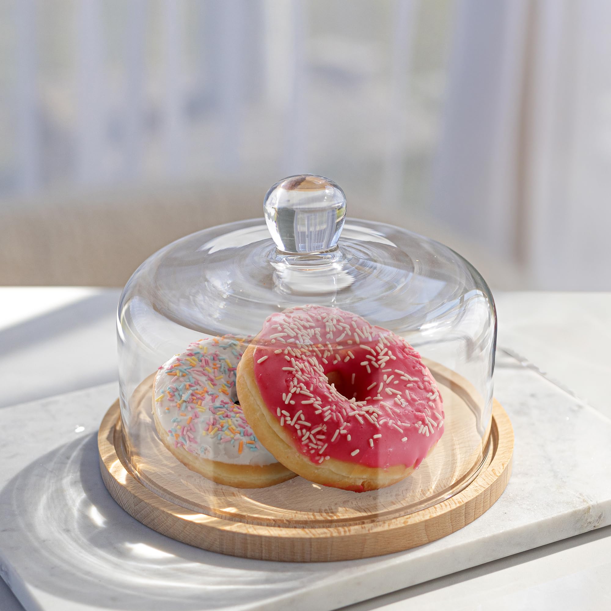 TREND FOR HOME Soporte para Tartas de Madera con Cúpula de Vidrio Hecho a Mano Ø 22 cm A: 16.2 cm Quesera Soporte Tarta Soporte Cupcakes Exhibición De Postres para Aperitivos, Euphoria