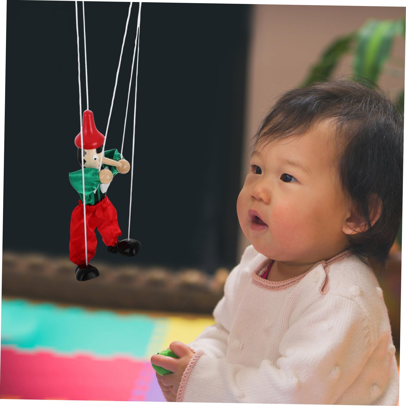 KICHOUSE Marionnette À Tirer en Bois 24Cm Jouet Interactif pour Enfants Théâtre Créatif Et Collection