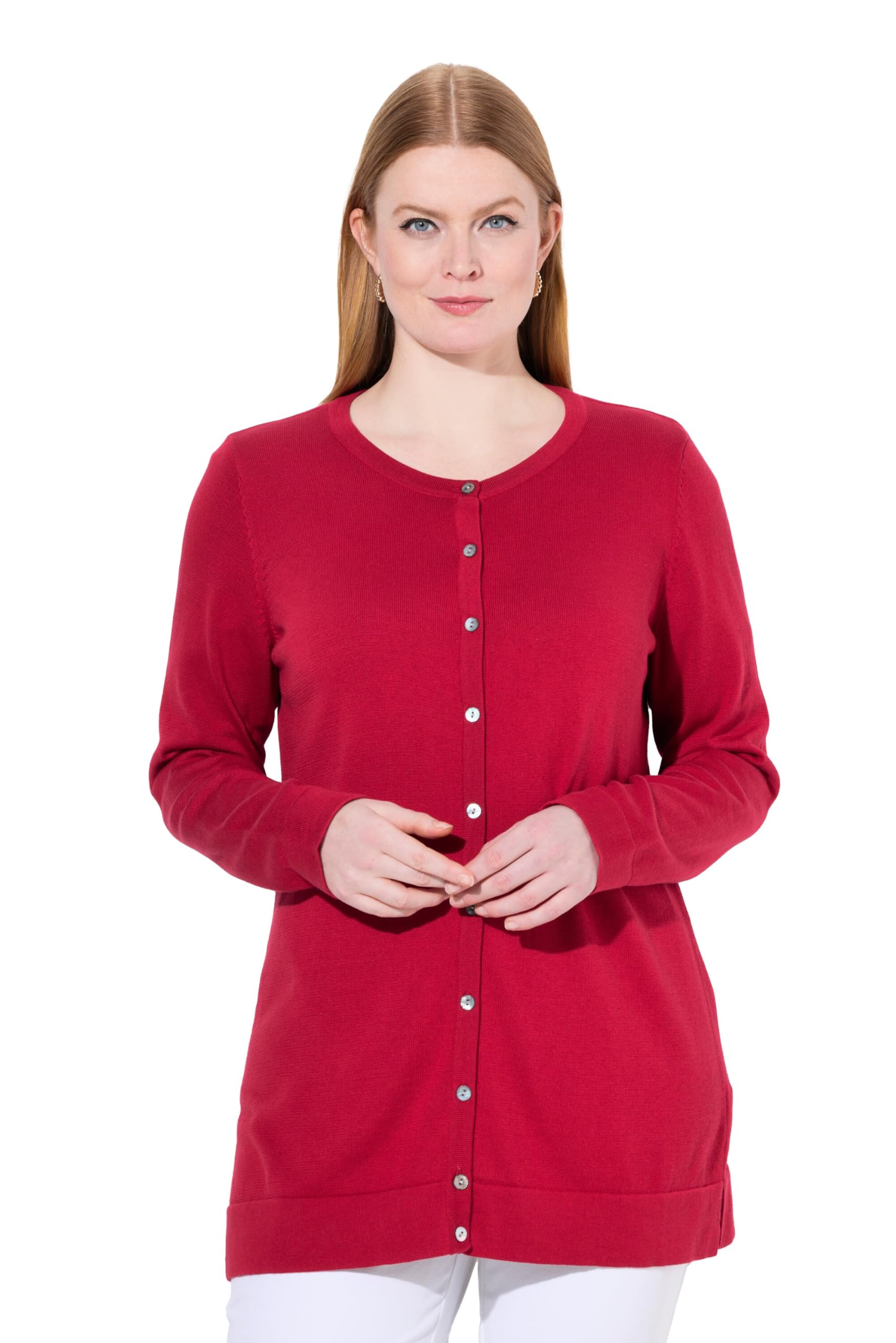 Ulla Popken Damen große Größen Übergrößen Plus Size Twinset-Strickjacke, Rundhals, Langarm, Pima Cotton 841465