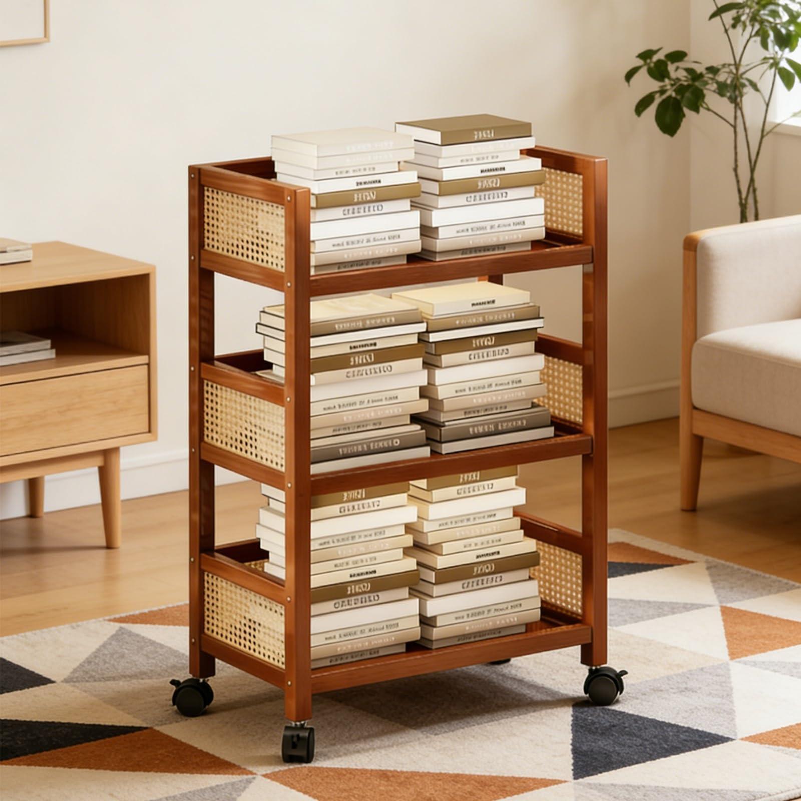 Chariot à livres à 3 niveaux et étagère mobile blanche pour salon