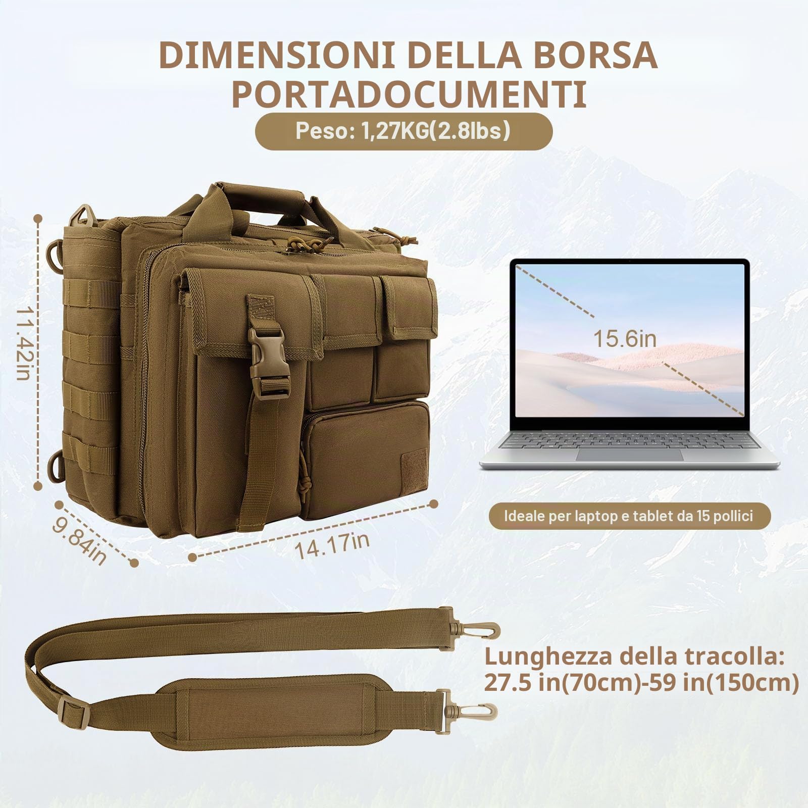 GES Multifunzione Mens Tattica Esterna di Nylon Spalla messaggero del Computer Portatile della Cartella del Sacchetto Borse Abbastanza Grande per 15.6 "Laptop/Camera