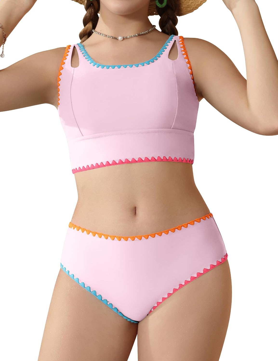 Girls Swimsuit Two Piece Bikini Sets Adjustable Straps Bathing Suit with Chest Pad Swimwear for Teens 9-16Y