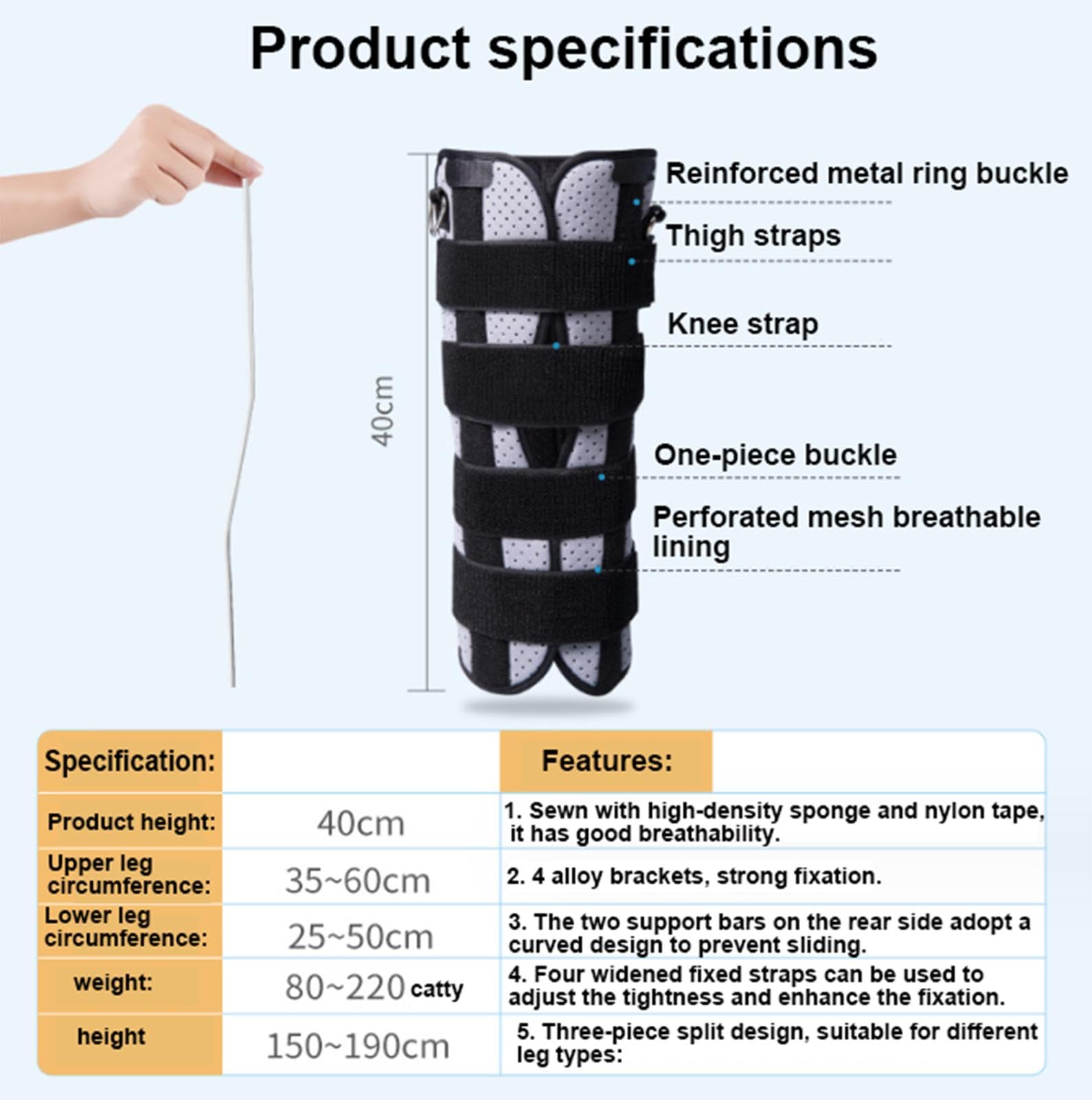 Rodillera Completa con Inmovilizador de Rodilla Ajustable, Soporte de Férula de Rodilla Para Mujeres y Hombres, Cinturón de Fijación de Articulación de Rodilla Postoperatoria,B