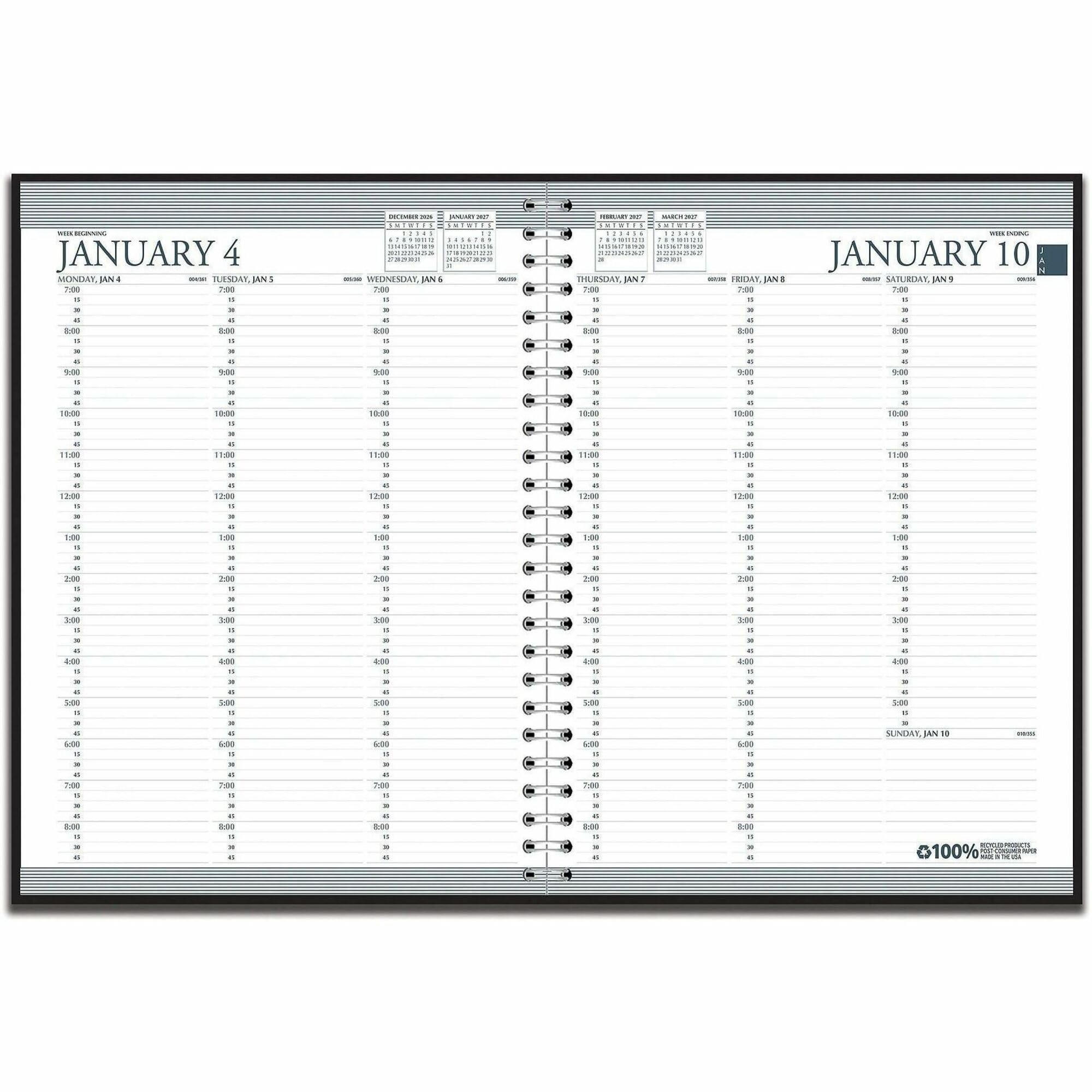 House of Doolittle Agenda settimanale professionale per 2 anni, da gennaio 2027 a dicembre 2028, layout a doppia pagina con 1 settimana, 21,6 x 28 cm, copertina nera