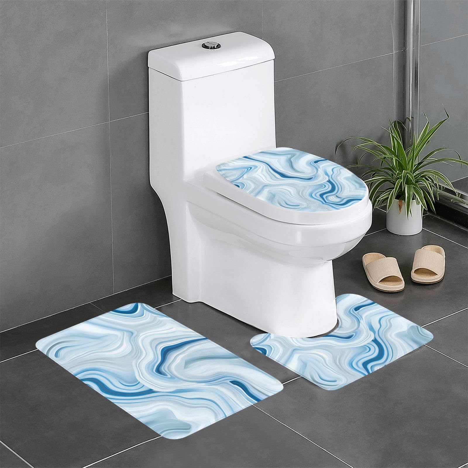 Tapis de salle de bain anti-glisse Onyx Stone bleu pour sols humides