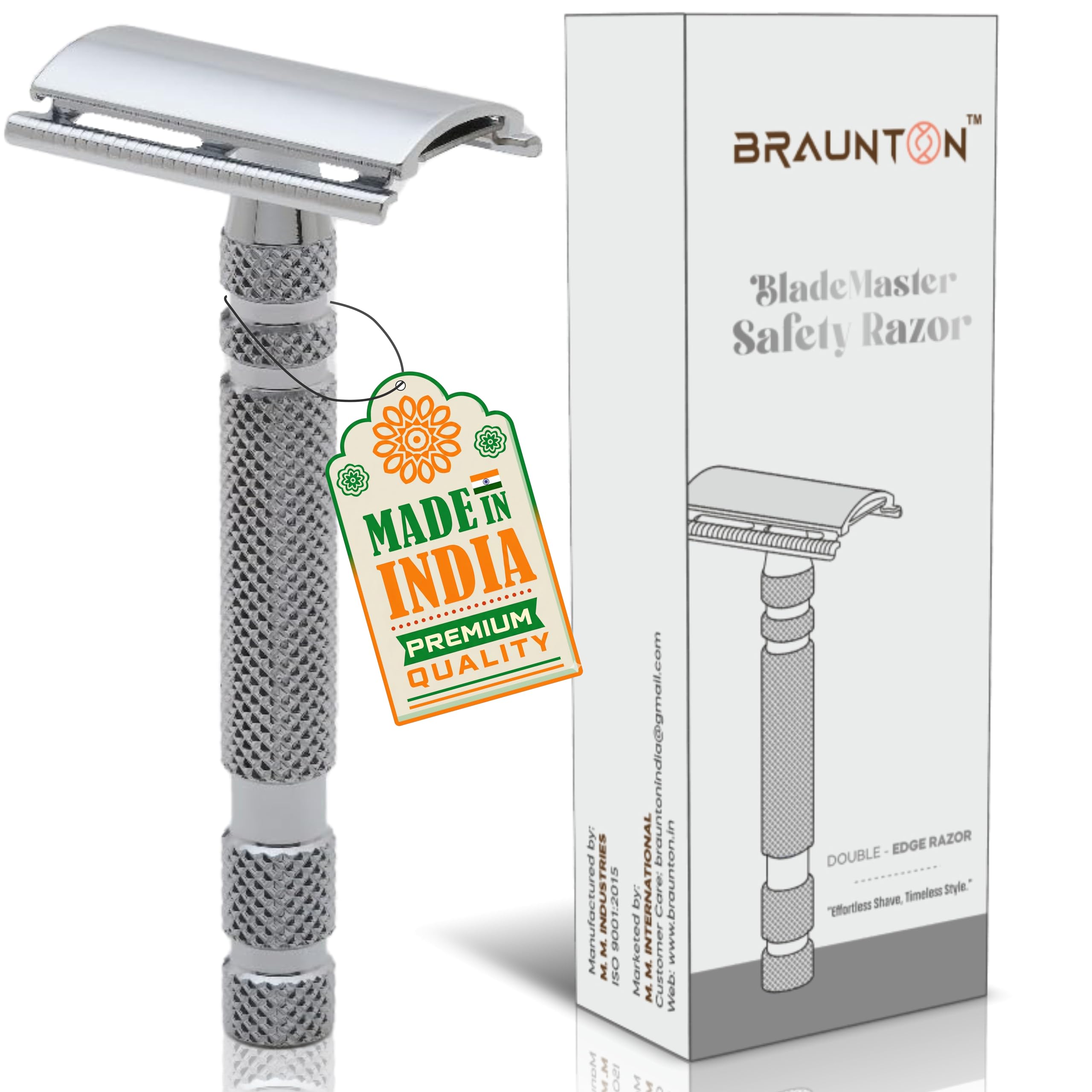 BRAUNTON Double Edge Safety Razor | Classic Safety Razor With Metal Handle |Fits all Double Edge Safety Blades Eliminates Nicks & Cuts | Gifts For Men