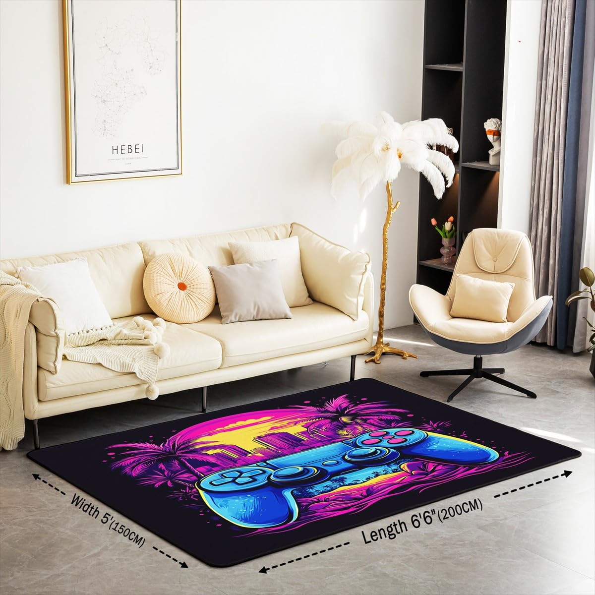 Loussiesd Dywan do salonu dla graczy, 150 x 200 cm, gamingowy dywan akcentujący dla chłopców, dziewcząt, nastolatków, nowoczesny kontroler konsoli do gier, wewnętrzna mata podłogowa, joystick,