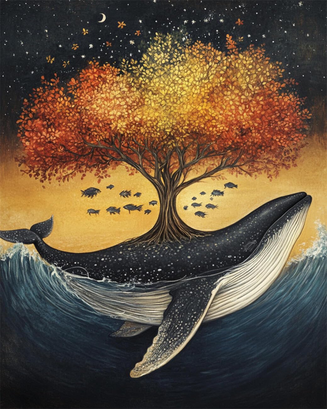 Rkflgew B Diy Ead Embroidery Kit Whales And Ig Trees 40X50cm