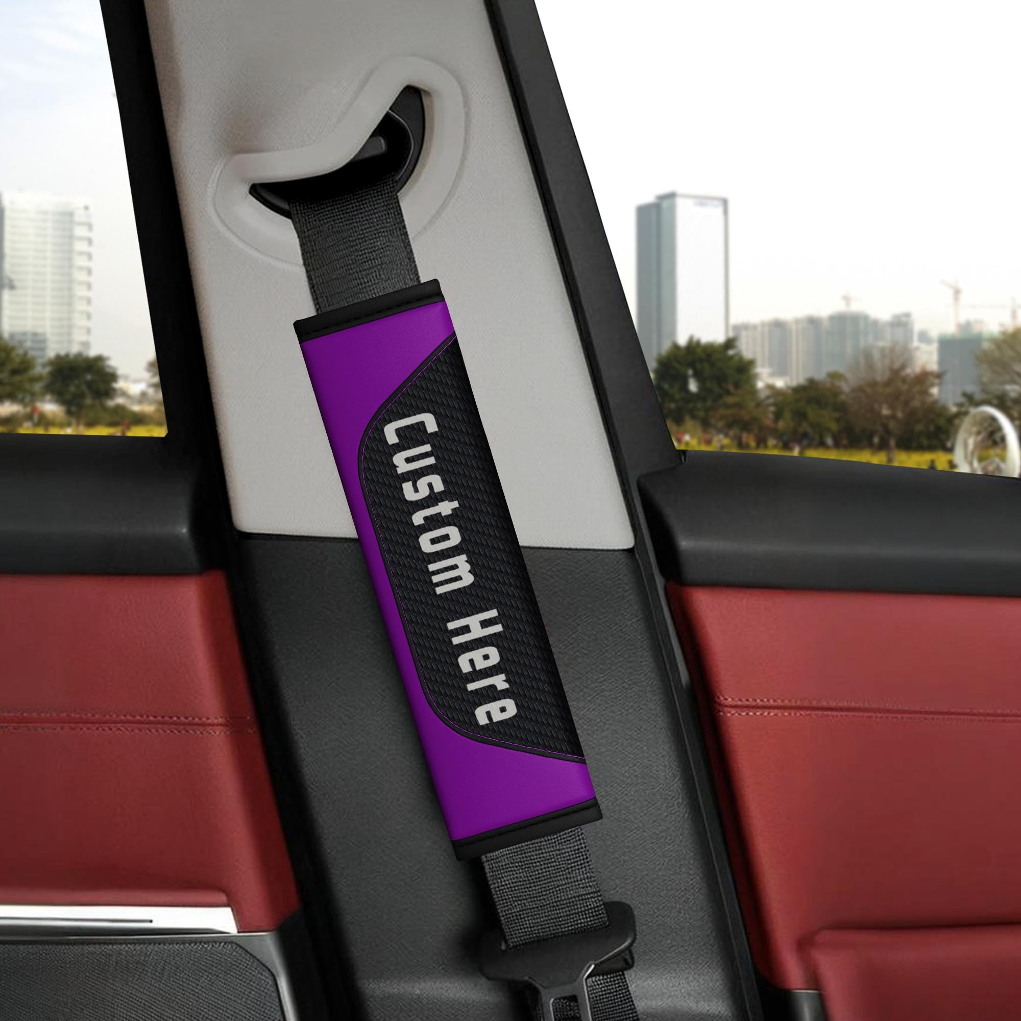 Personalized Seat Belt Covers – Custom Seatbelt Shoulder Pads with Name, Logo, Text & Image – Carbon Fiber Padded Cushion for Cars, Trucks, SUVs,