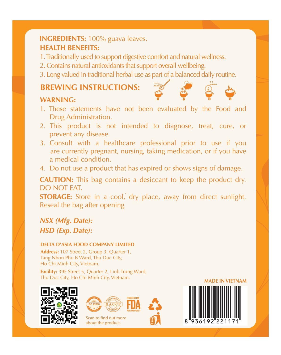 SUNBELEAF Guava Leaf Tea (5.47 Oz), 300 Dried Whole Leaves, 100% Pure Vietnamese Guajava Guayaba Leaves, Smooth Tropical Flavor, Caffeine-Free Herbal Loose Leaf Tea for Daily Wellness, Zip Pouch - Image 2