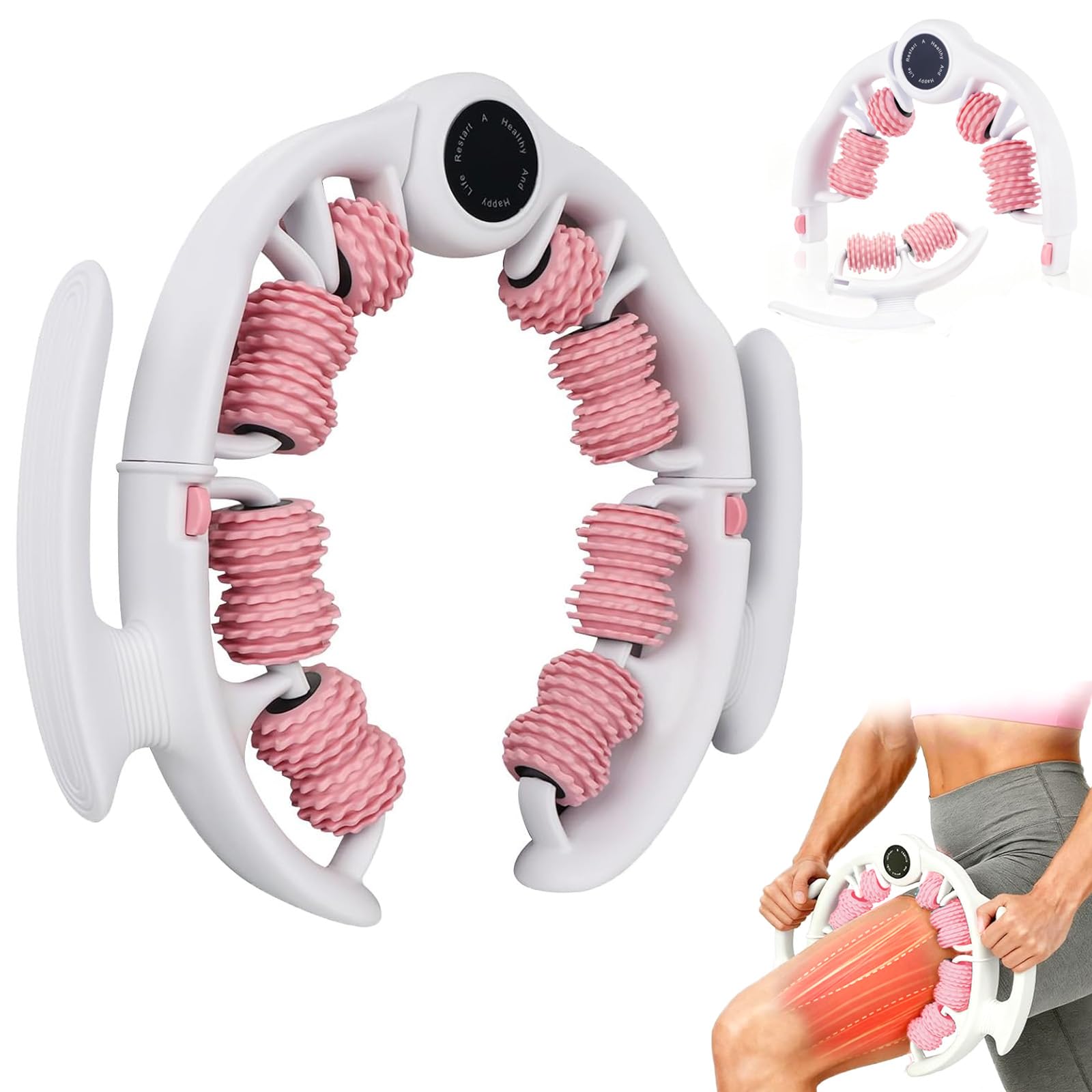 Massageroller Beine mit 14 Rollen & 360°-Ring | Abnehmbarer Griff, Manuelle Faszienrolle, Anti-Cellulite, Lymphdrainage & Muskelentspannung für Oberschenkel, Arme & Nacken