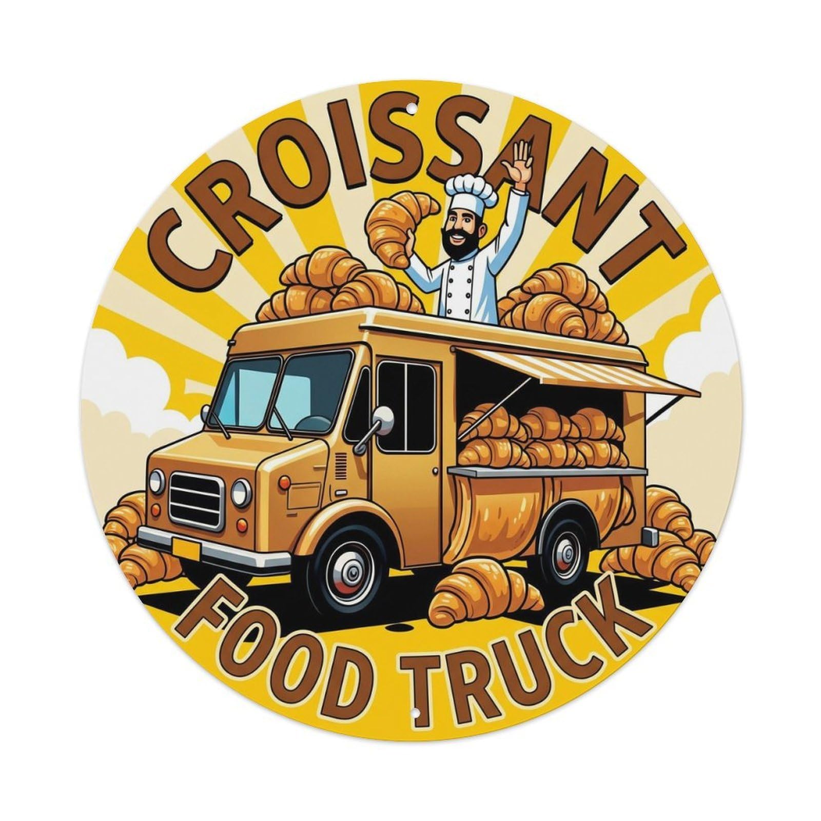 France Croissant Food Truck Chef Illustration Metal Tin Sign