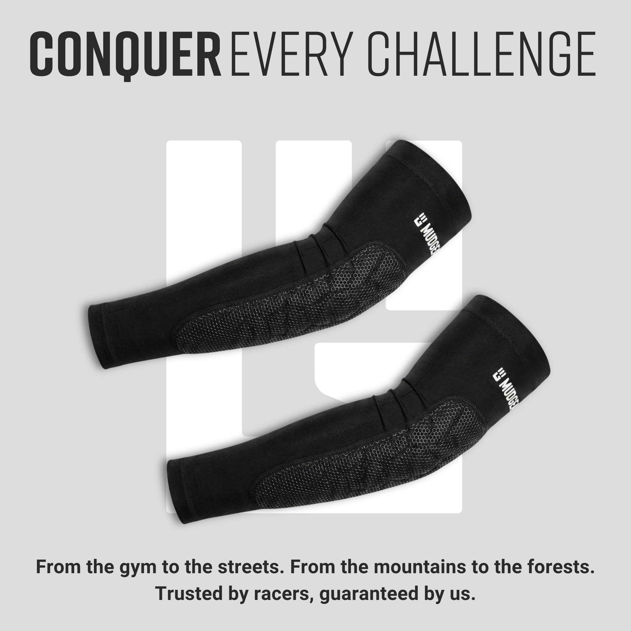 MudGear Acolchado Brazo Mangas – Codo de Compresión Deportes Protección para Exterior Rendimiento, Negro/Gris