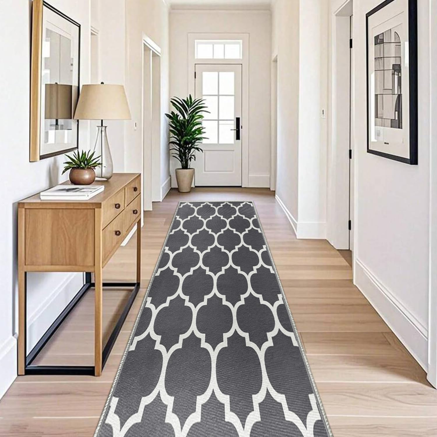 BedLooms Carpet Runners for Hallway Non-Slip 80 x 150 cm - Trellis Pattern Printed Design Bedroom Grey Carpets for Dinning Room, Lounge (Ava Grey)