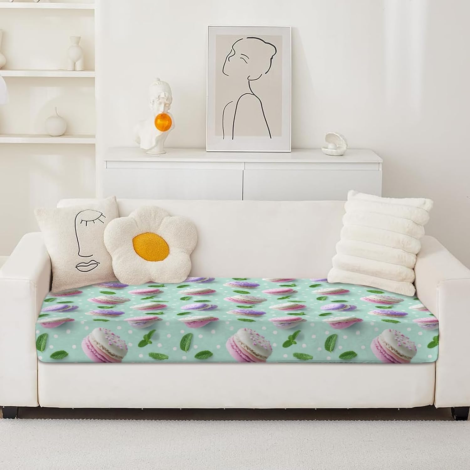 Macaron Hearts Treat Art Loveseat Covers Couch Covers for 2 Cushion Couch, 2-Piece Stretch Sofa Slipcovers Anti-Slip Washable Furniture Protectors for Dogs Pets