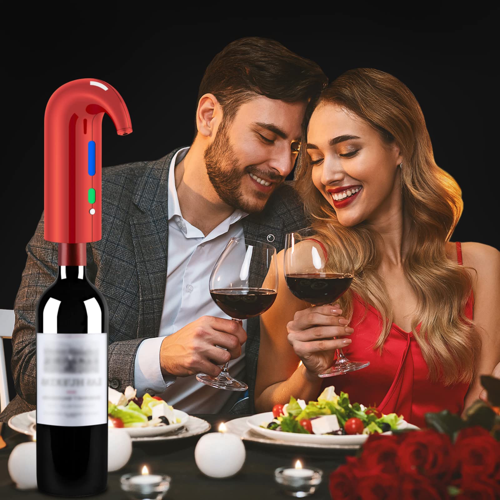 Higfra Juego de abridor de vino eléctrico con aireador, decantador, cortador de aluminio, tapón, rojo