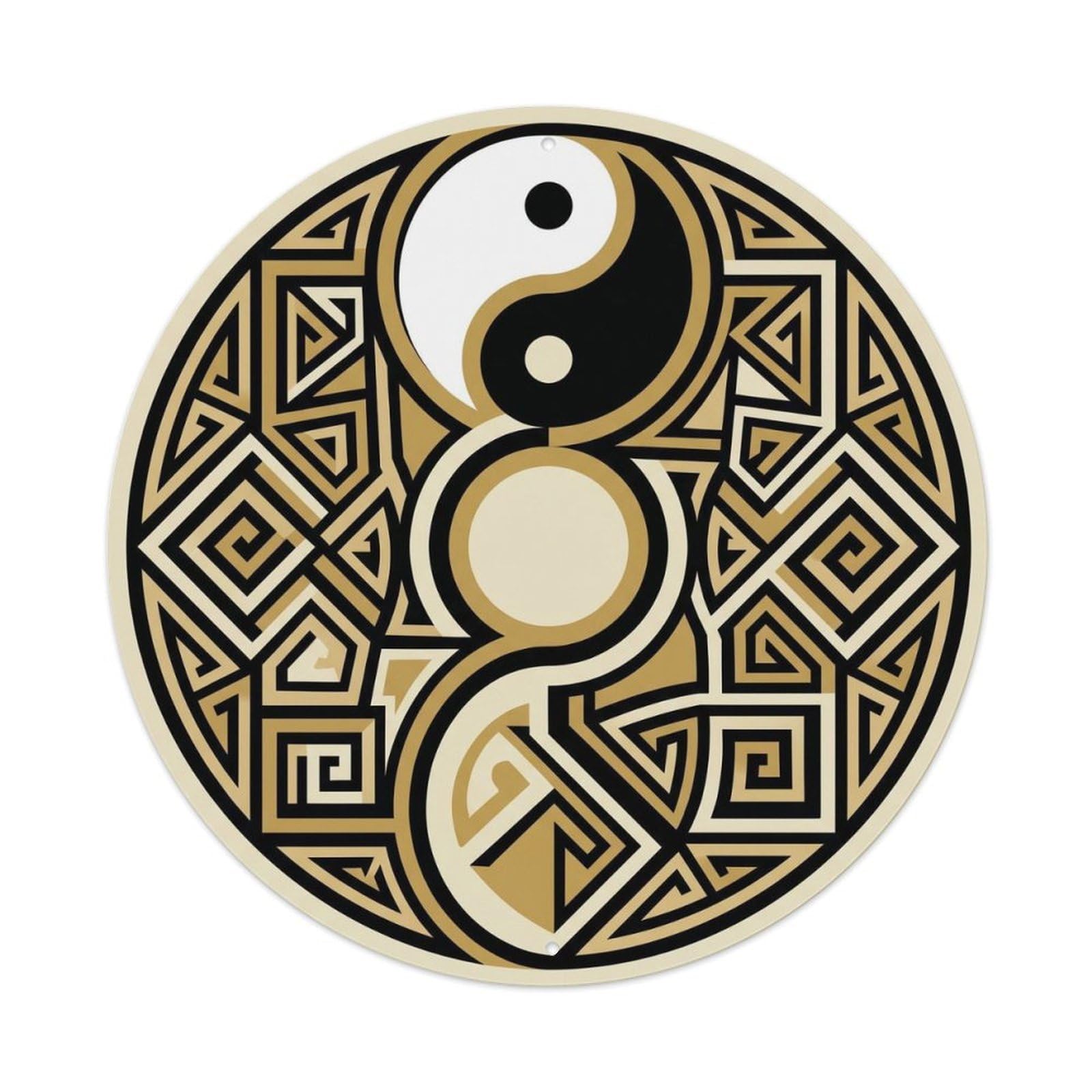 Wuji Taiji Huangji Taoist Cosmology Yin Yang Sacred Diagram Metal Tin Sign Plaque Wall Decor for Cafe, Man Cave, Club Bar, Office, Home Garden Round Metal Poster 8x8Inch
