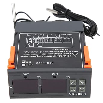 -3008 Digital Temperature Thermostat Controller, Display Probe Sensor, Adjustable Temperature Controller,Dual Temperature Control ABS Shell for Temperature
