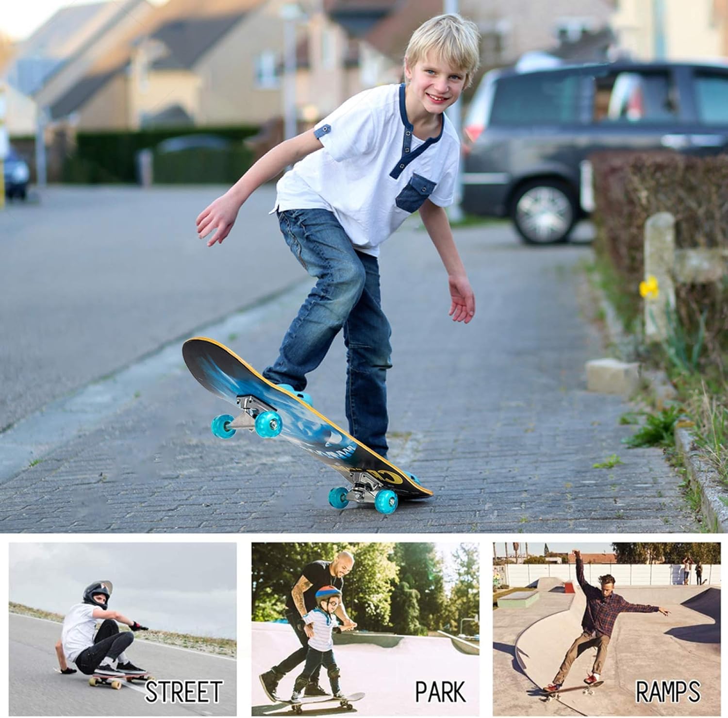 Skateboards for Beginners Kids Teens Adults with Light Up Wheels,31''x 8'' Complete Standard Fortnite Skateboard for Boys Girls,9 Layer Maple Double Kick Deck Cruiser Skateboard for Sports & Outdoors
