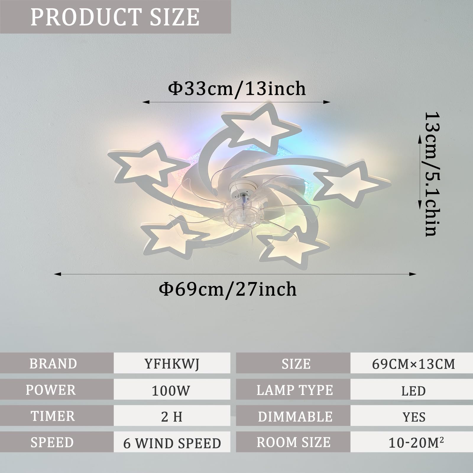 Moderno Estrella Blanca Ventilador De Techo Con Luz Y Mando A Distancia Dormitorio Niños RGB Plafon Led Ventilador Motor DC 6 Velocidades Reversible Silencioso Para Salon Habitación Infantil