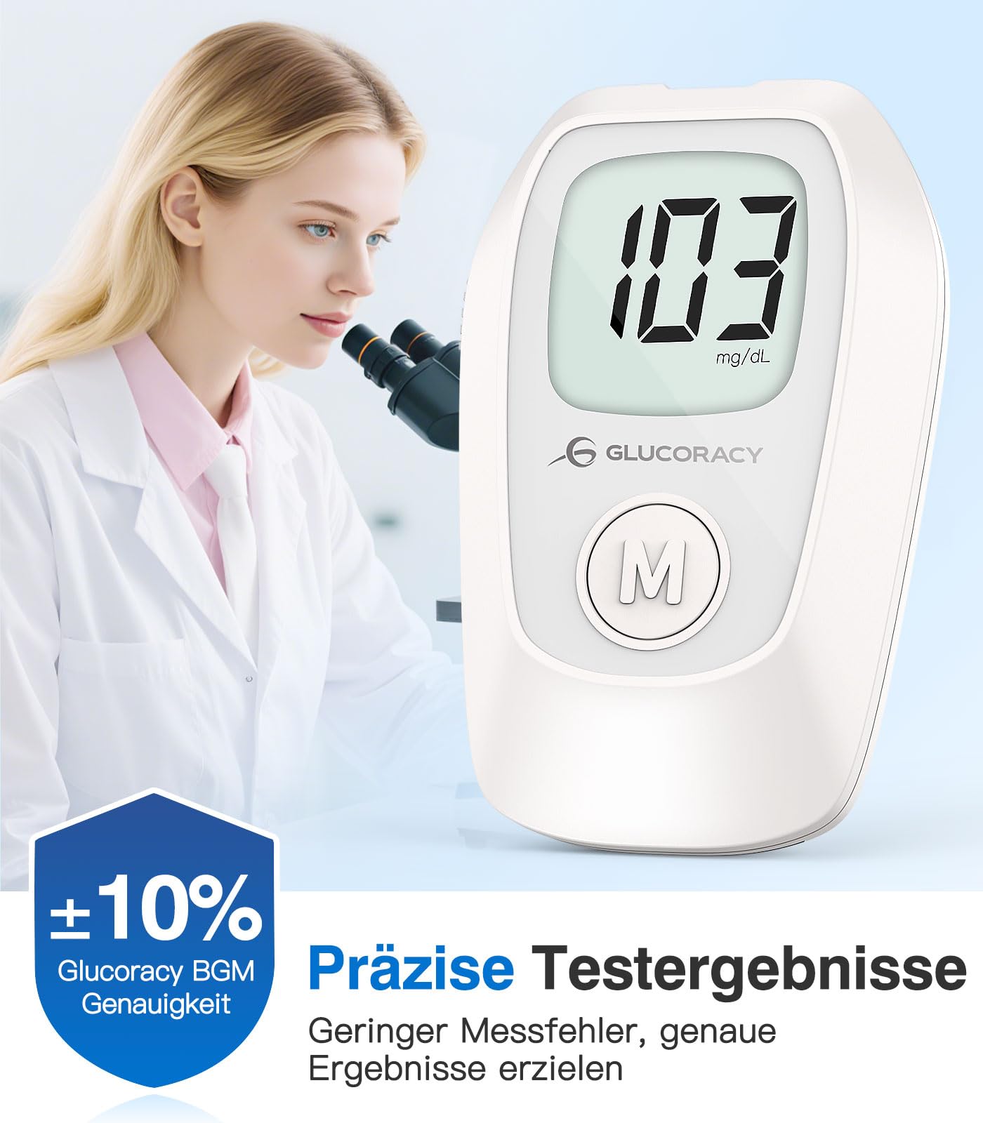 Glucoracy G-425 Blutzuckermessgerät-Set, Blutzuckertest-Set mit Stechhilfe, 100 Teststreifen und 100 Lanzetten, Glukosemessgerät für zu Hause, Diabetes-Selbsttest-Set für den Heimgebrauch
