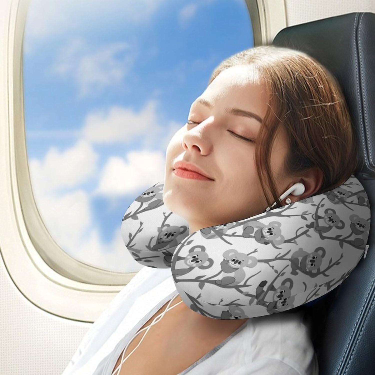 Cartoon Cute Koala Bear Travel Pillow U Shape Neck Pillow Washable Pillowcase for Sleeping Chair