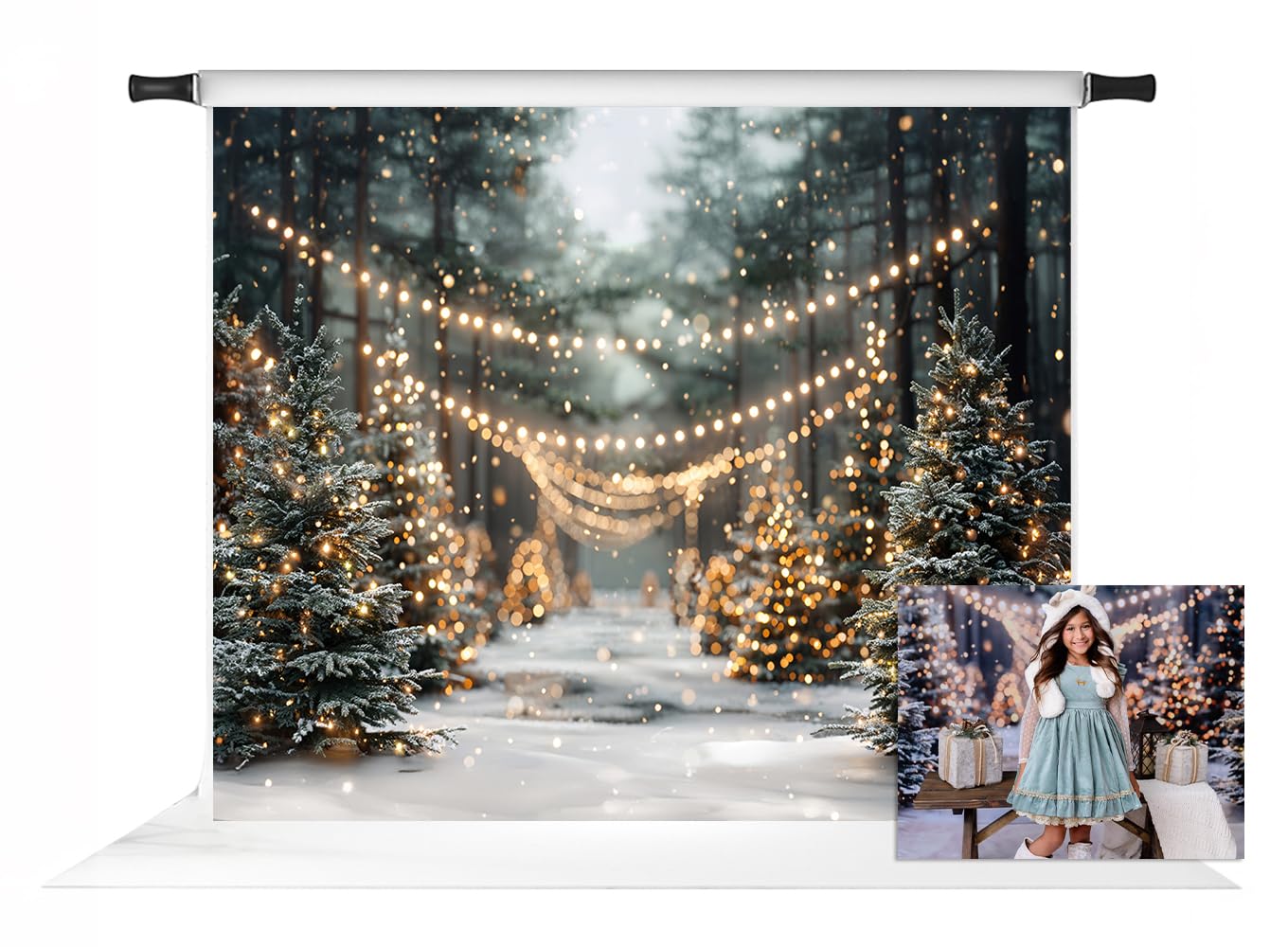 Christmas Forest Backdrops for Photography Kate Christmas Pine Tree Background Snowy Bokhe Wiinter Banner for Photostudio, 10x8ft