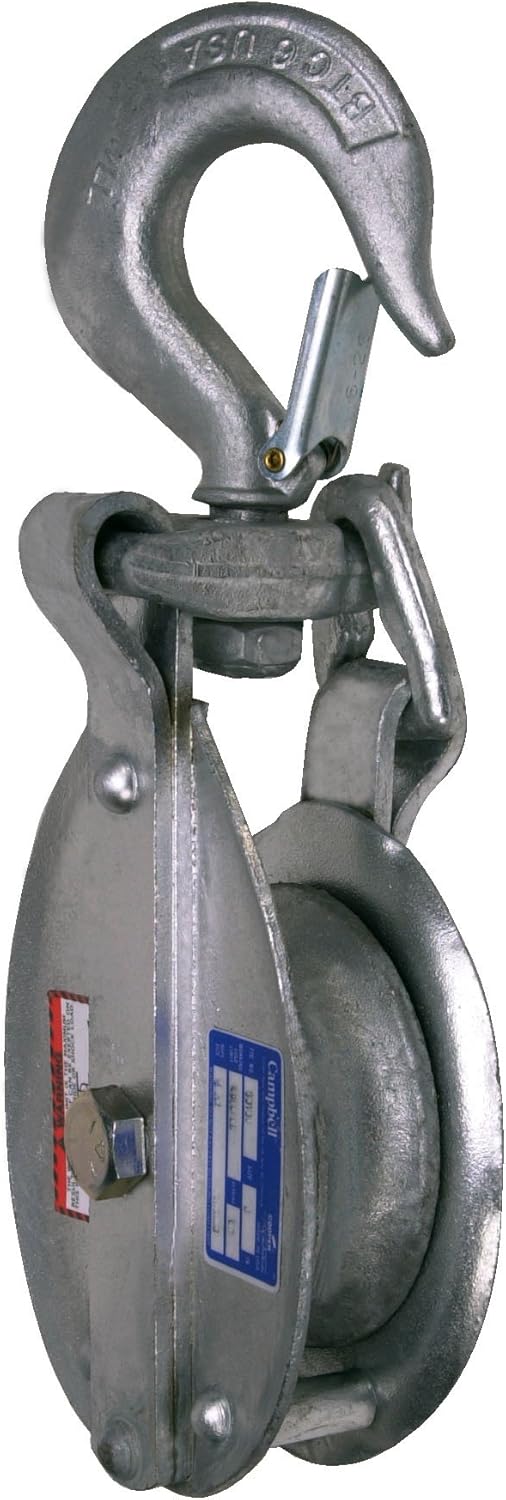 Campbell 3073V 8" Single Steel Drop Link Snatch Block with Stiff Swivel V Latch Hook, 4800 lbs Load Capacity, 4-1/2" Sheave : Industrial & Scientific