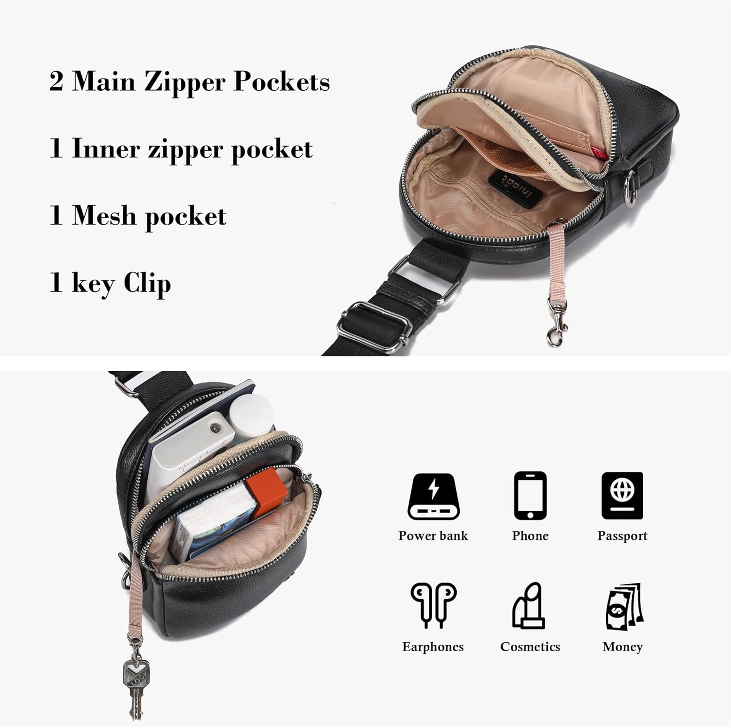 INICAT Anti Theft Crossbody Bags for Women Travel Small Sling Bag Fanny Packs Cross Body Purses Everyday - Image 6