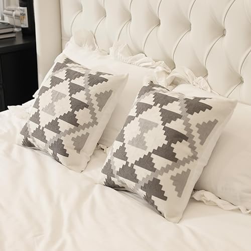 Miniatura 3 de IKATYARN Paquete de 2 fundas de almohada bordadas del suroeste de color gris y blanco, funda de almohada geométrica tribal bohemia, moderna funda de