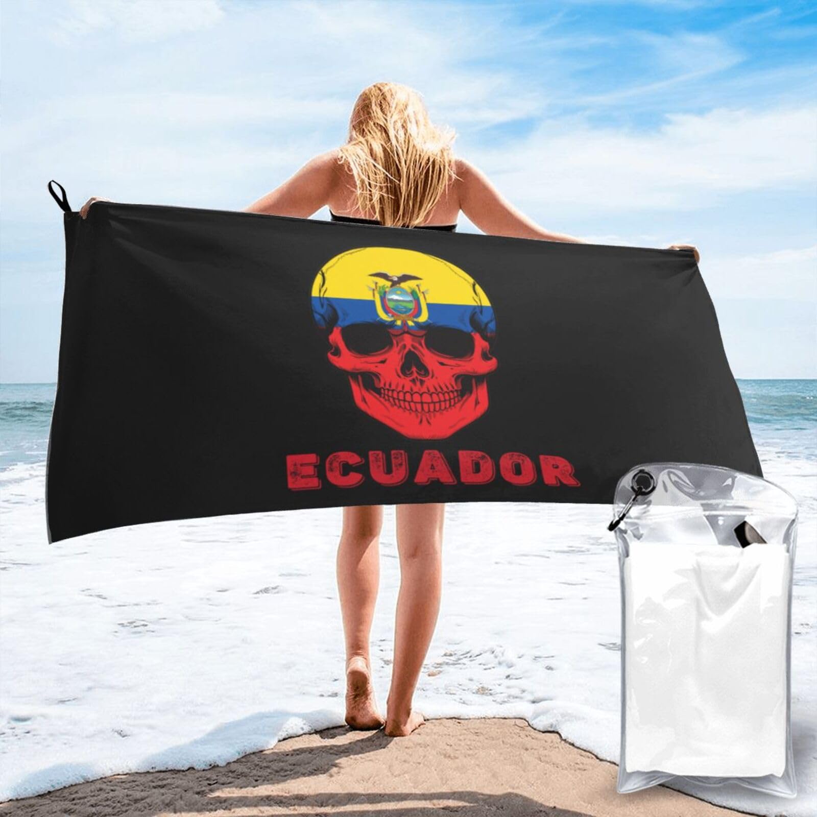 HACXZ Skull Ecuador Flag Lightweight Absorbent Beach Towel Microfiber Beach Towel 31.5"X63"