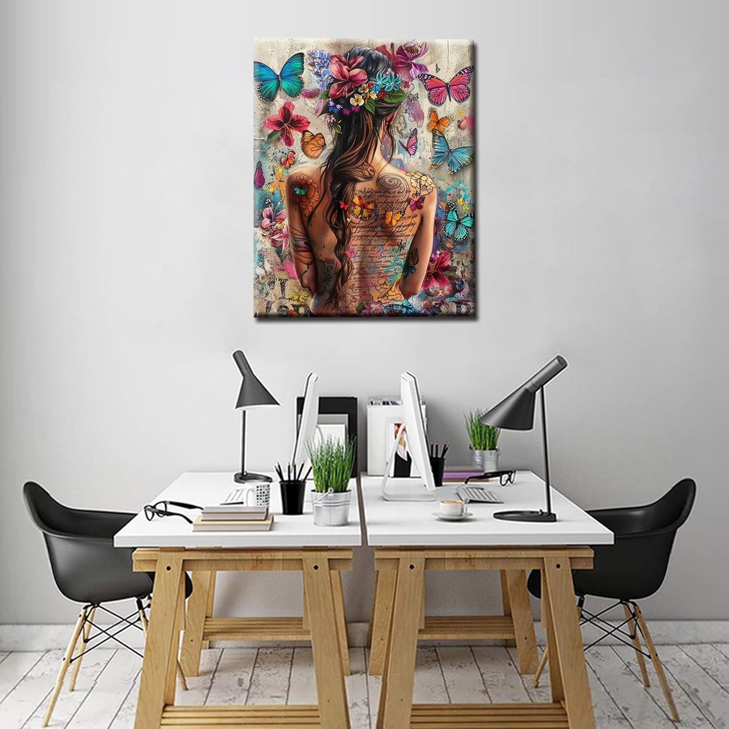 Sexy Girl Back with Tattoo Painting Fashion Woman Paint by Number Kits Flowers,Butterfly 16 x 20 inch Canvas DIY Oil Acrylic Painting for Kids Adults Beginner with Brushes Office Decor(DIY Frame)