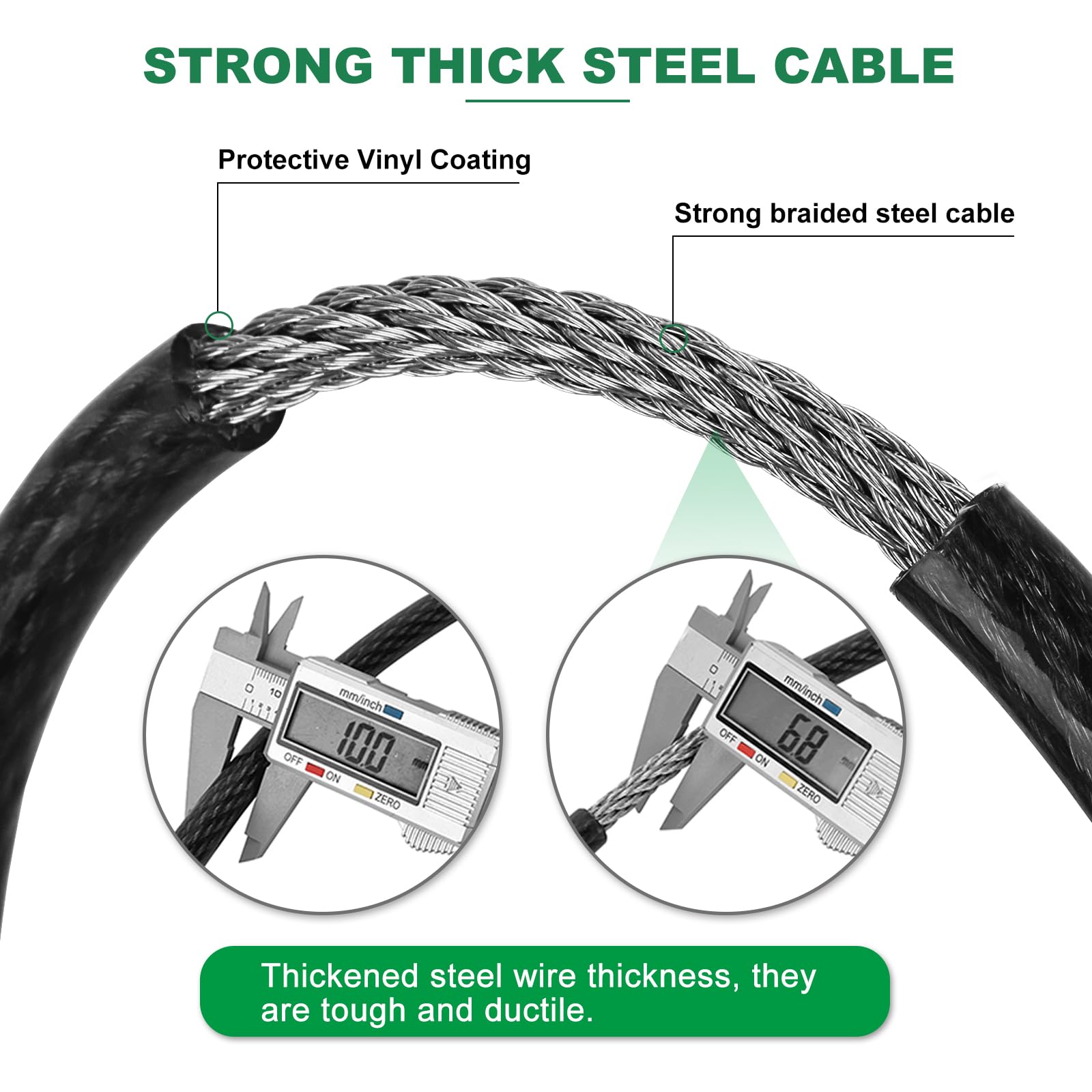 Câble de sécurité résistant aux coupures en acier tressé flexible revêtu de vinyle avec extrémités en boucle - Câble de verrouillage antivol résistant aux intempéries pour vélos, portails