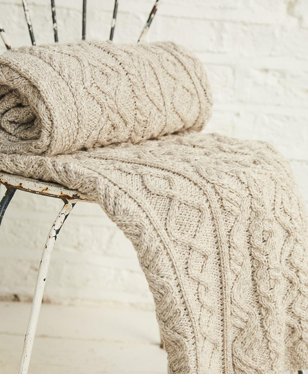 Aran Woollen Mills Irish Blanket 100% Super Soft Merino Wool with Diamonds