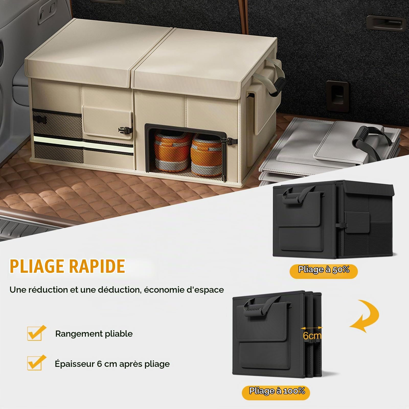 Ergocar Organiseur De Coffre Oxford Tissu Grande Capacité Boîte Rangement Voiture Multi-Compartiment Pliant Convient Pour La Voiture/Suv/Truck/Automotive