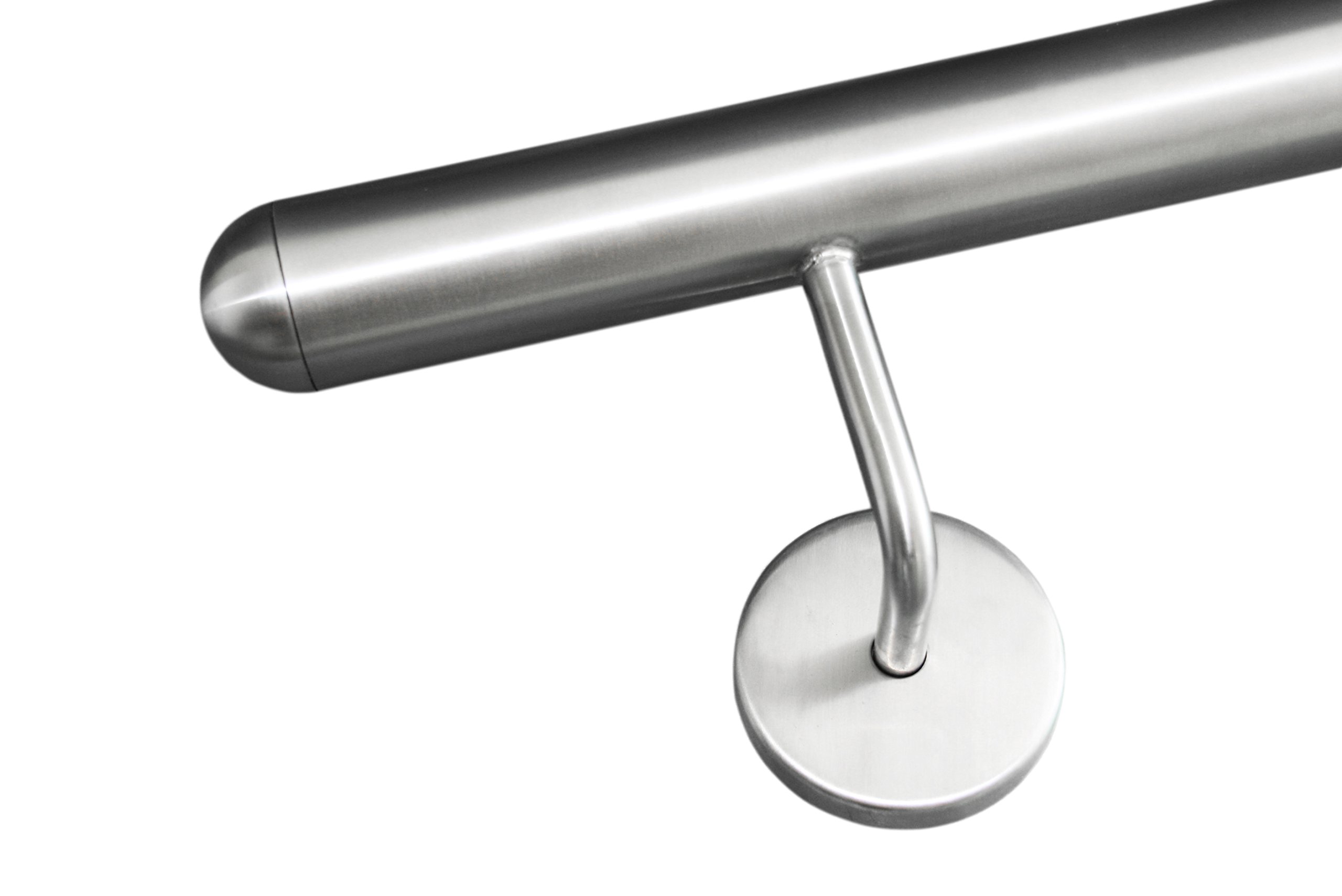 Edelstahl Handlauf V2A 42,4mm 240K geschliffen Wandhandlauf mit runder Endkappe Halbkugel 1400 mm