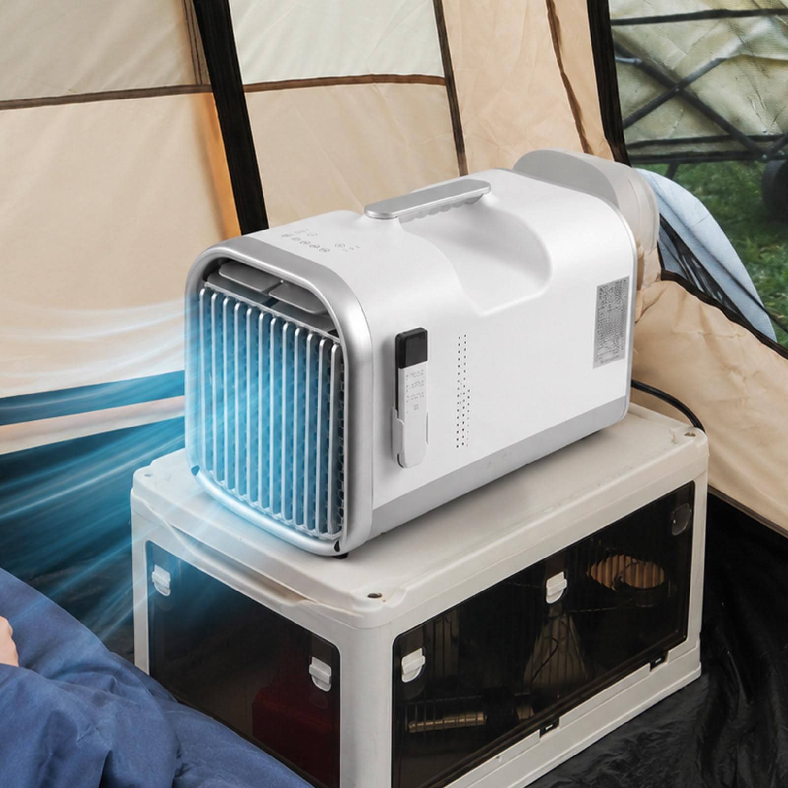 lilishangmao Portable AC Unit, 4-in-1 Camping Air Conditioner with Cool, Dry, Fan and Sleep Modes, Auto-Evaporation, Remote Control and Timer for Tent, Caravan and Small Room 1500W