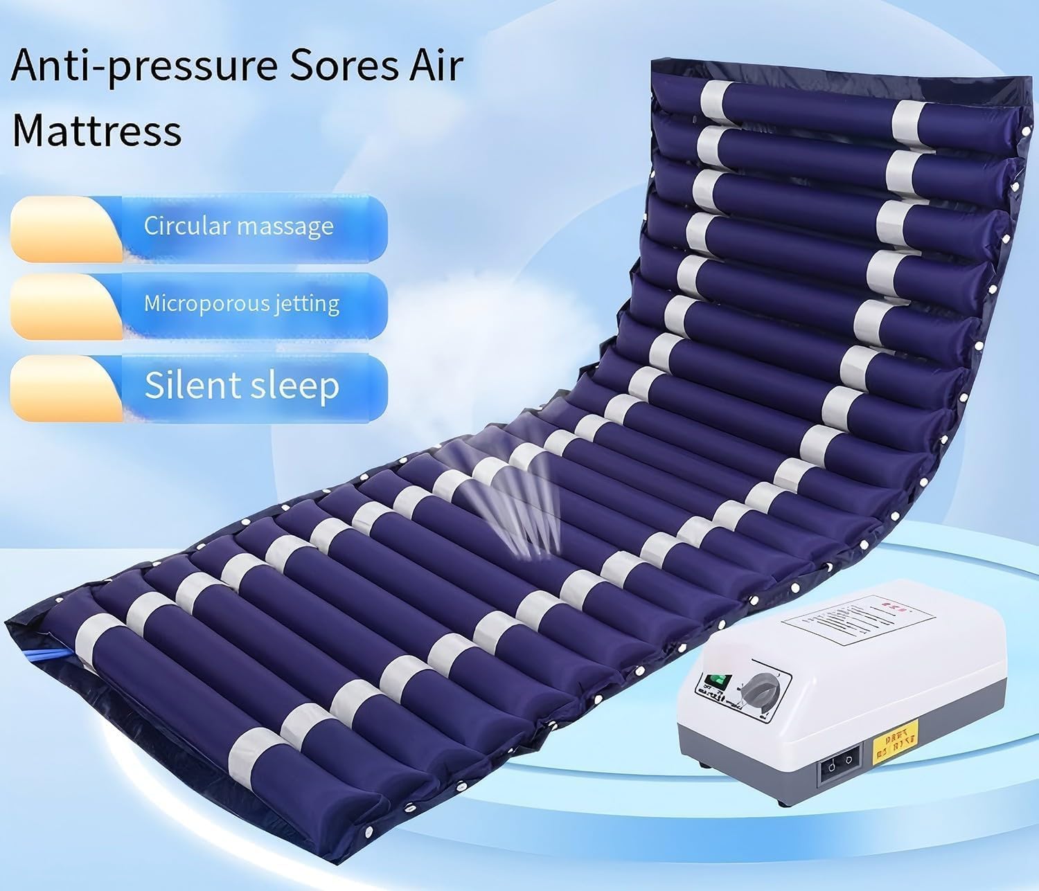 Colchón Antiescaras,Kit Antiescaras Colchón De Aire Y Bomba con Regulación, Almohadilla para Colchón Alivio Presión, Airbag Desmontable,Prevención Y Alivio De Úlceras por Presión,190×90Cm
